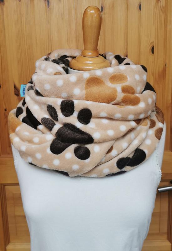 PFOTEN-Loop-Schal cremeweiß mit braunen Pfoten - Loopschal für Hunde-Freunde